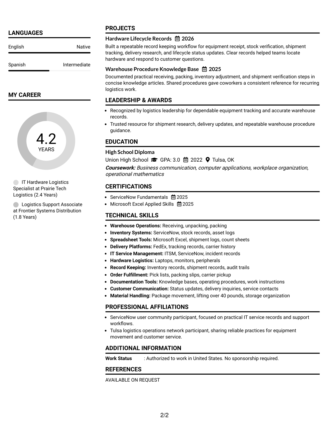 Resume Example Page 2