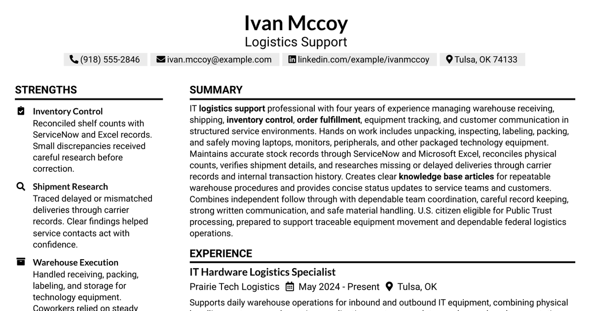 7 Logistics Support Resume Templates with Example