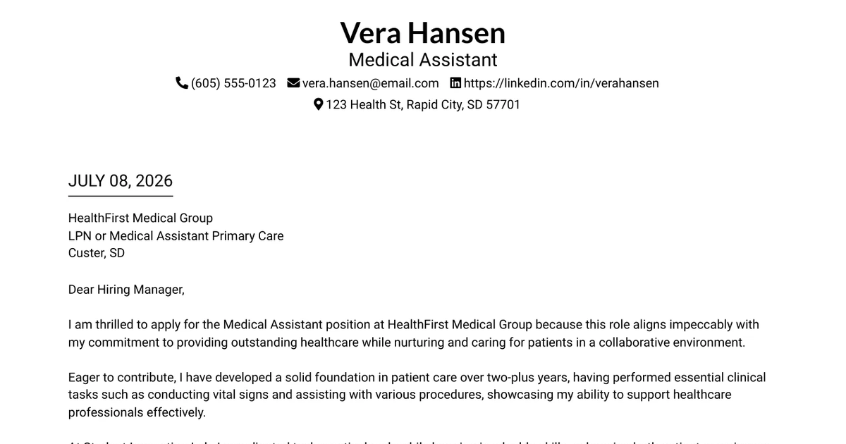 30+ LPN or Medical Assistant Primary Care Cover Letter Templates with Example 2026