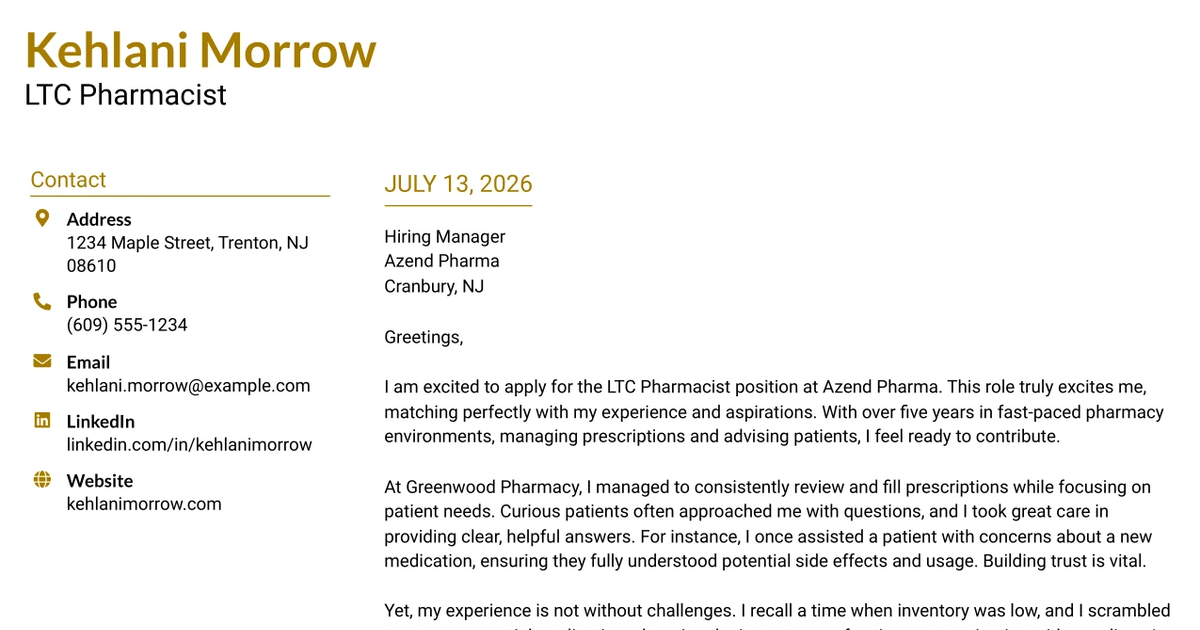 30+ LTC Pharmacist Cover Letter Templates with Example 2026