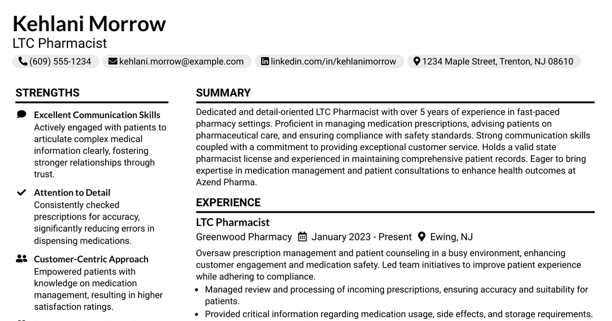 33 LTC Pharmacist Resume Templates with Example 2026 (ATS-Optimized)