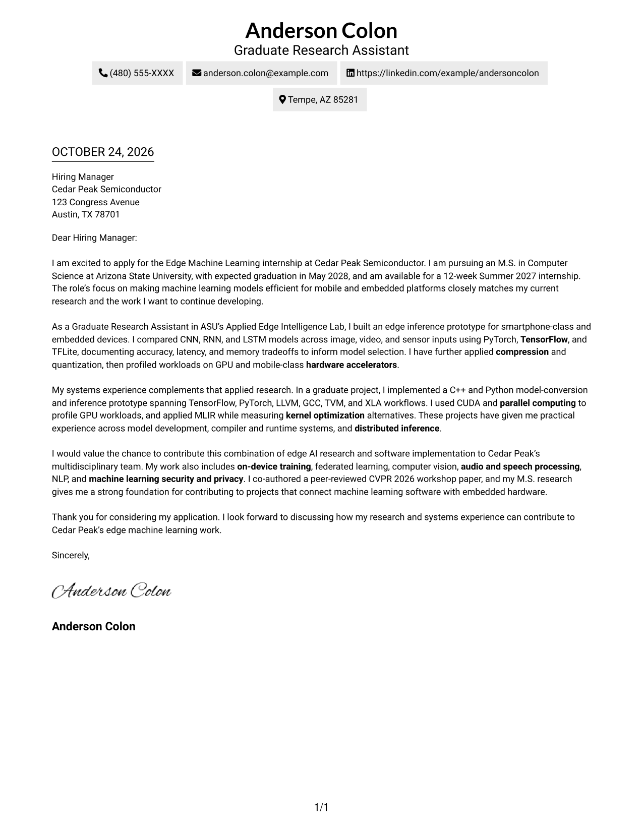 Cover letter example — page 1