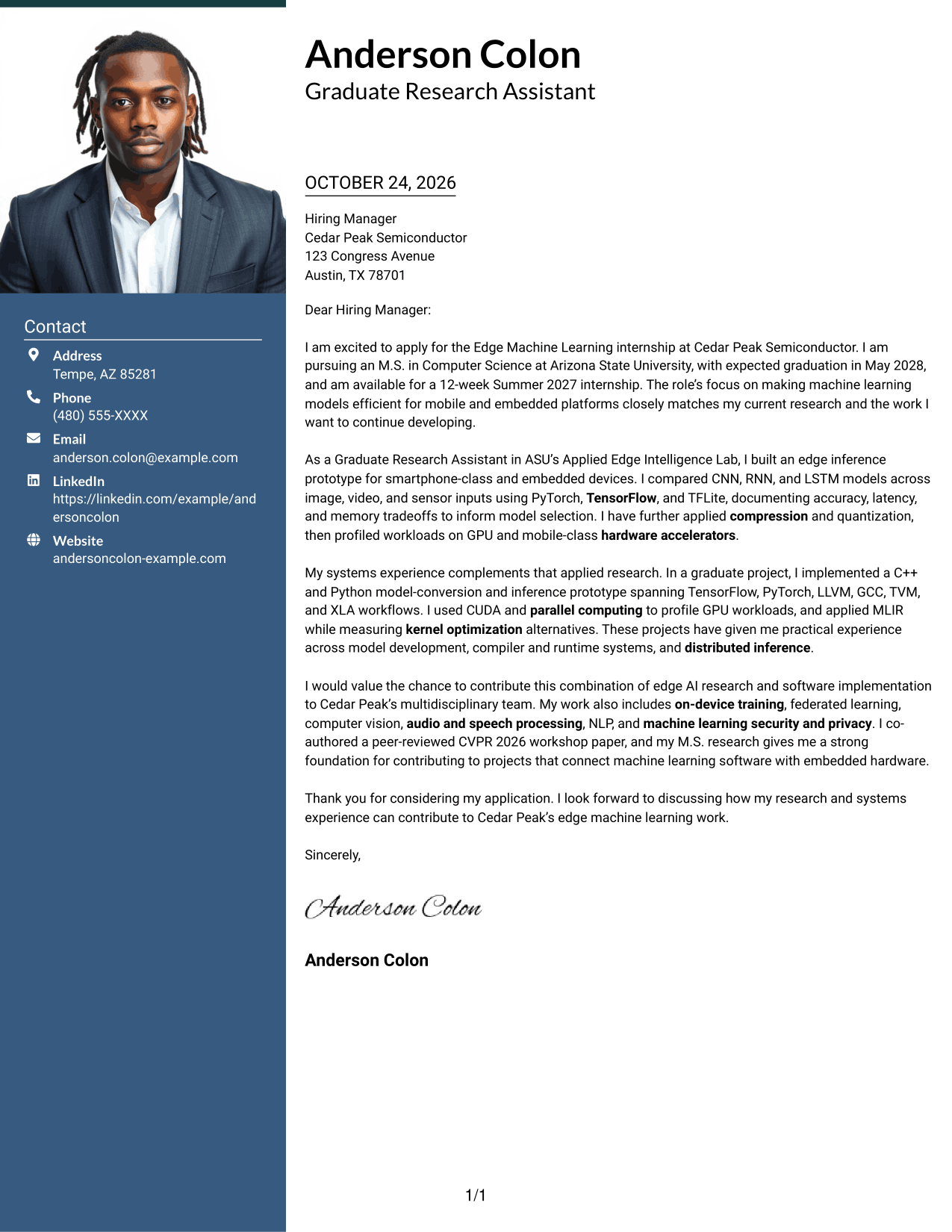 Cover letter example — page 1