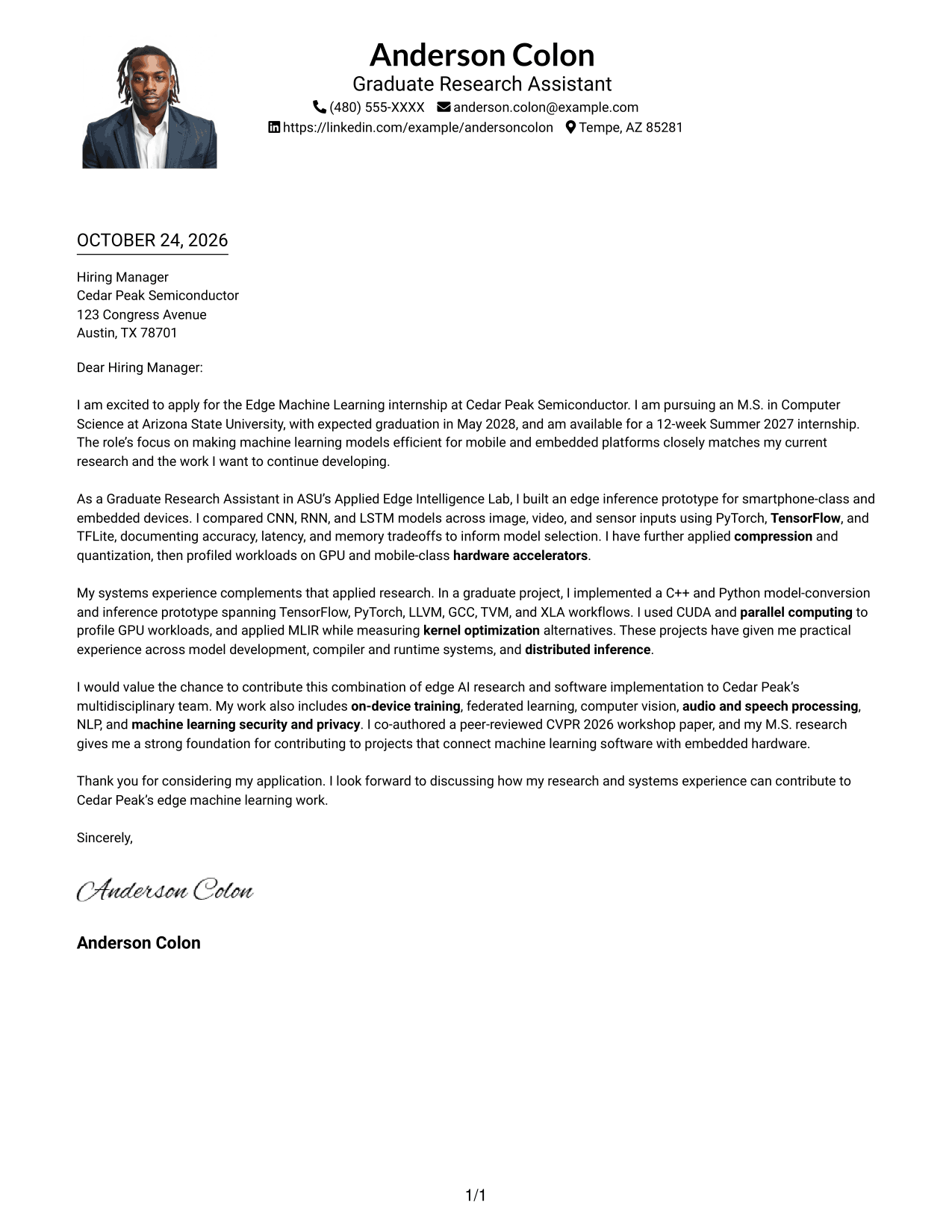 Cover letter example — page 1