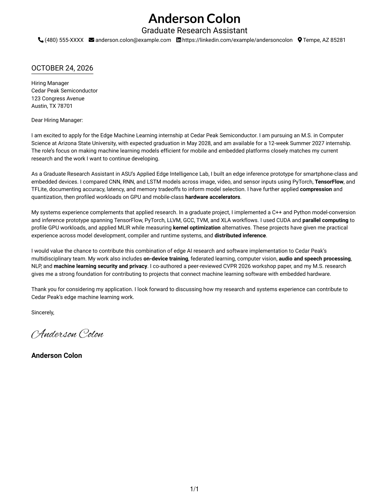 Cover letter example — page 1