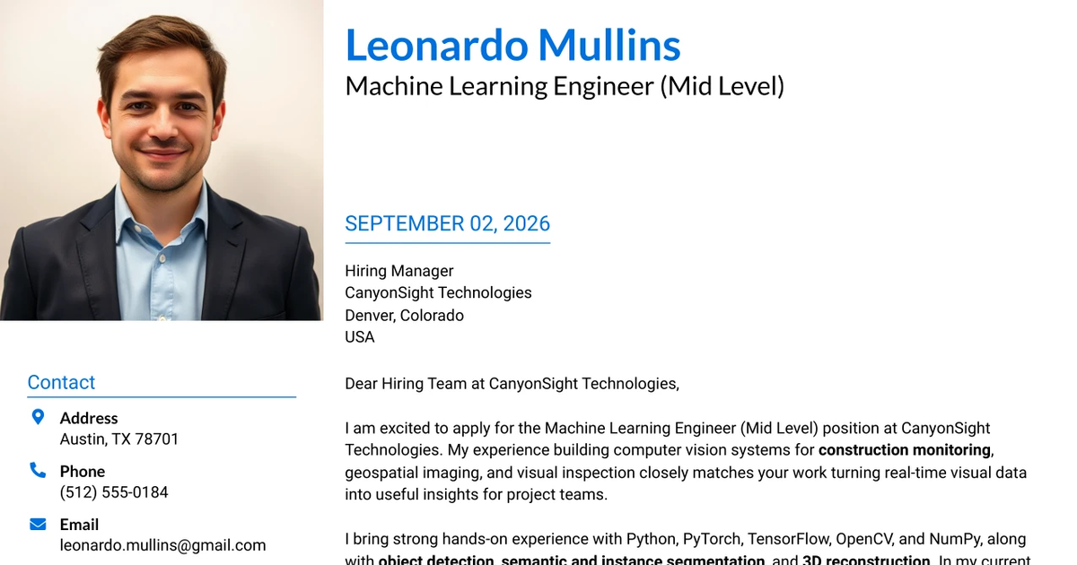30+ Machine Learning Engineer (Mid Level) Cover Letter Templates with Example 2026