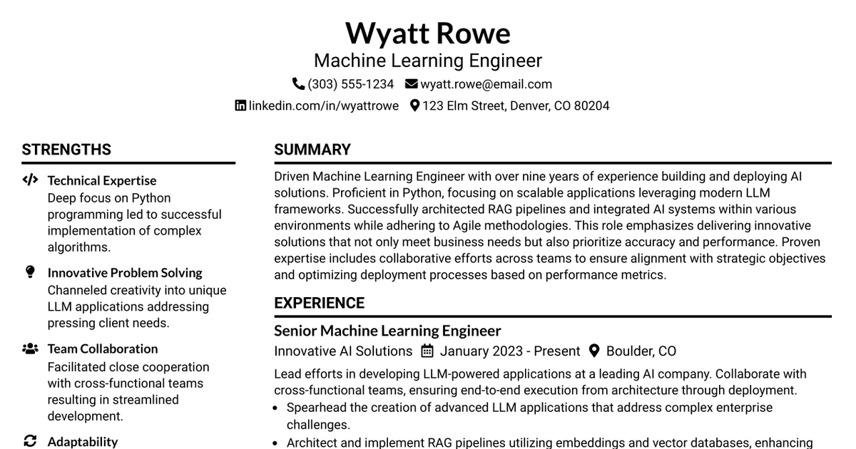 33 Machine Learning Engineer Resume Templates with Example 2026 (ATS-Optimized)