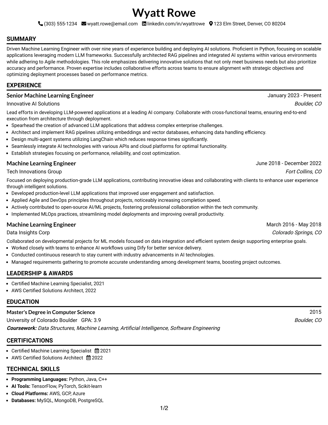 Resume Example Page 1