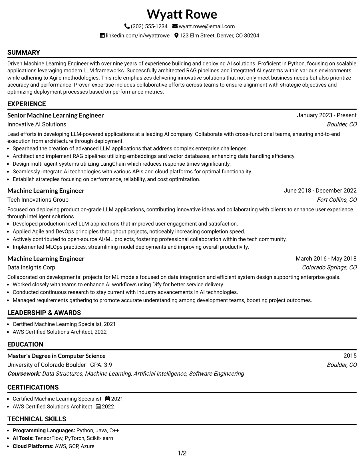 Resume Example Page 1