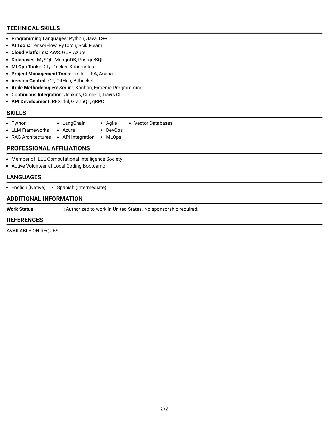 Resume Example Page 2