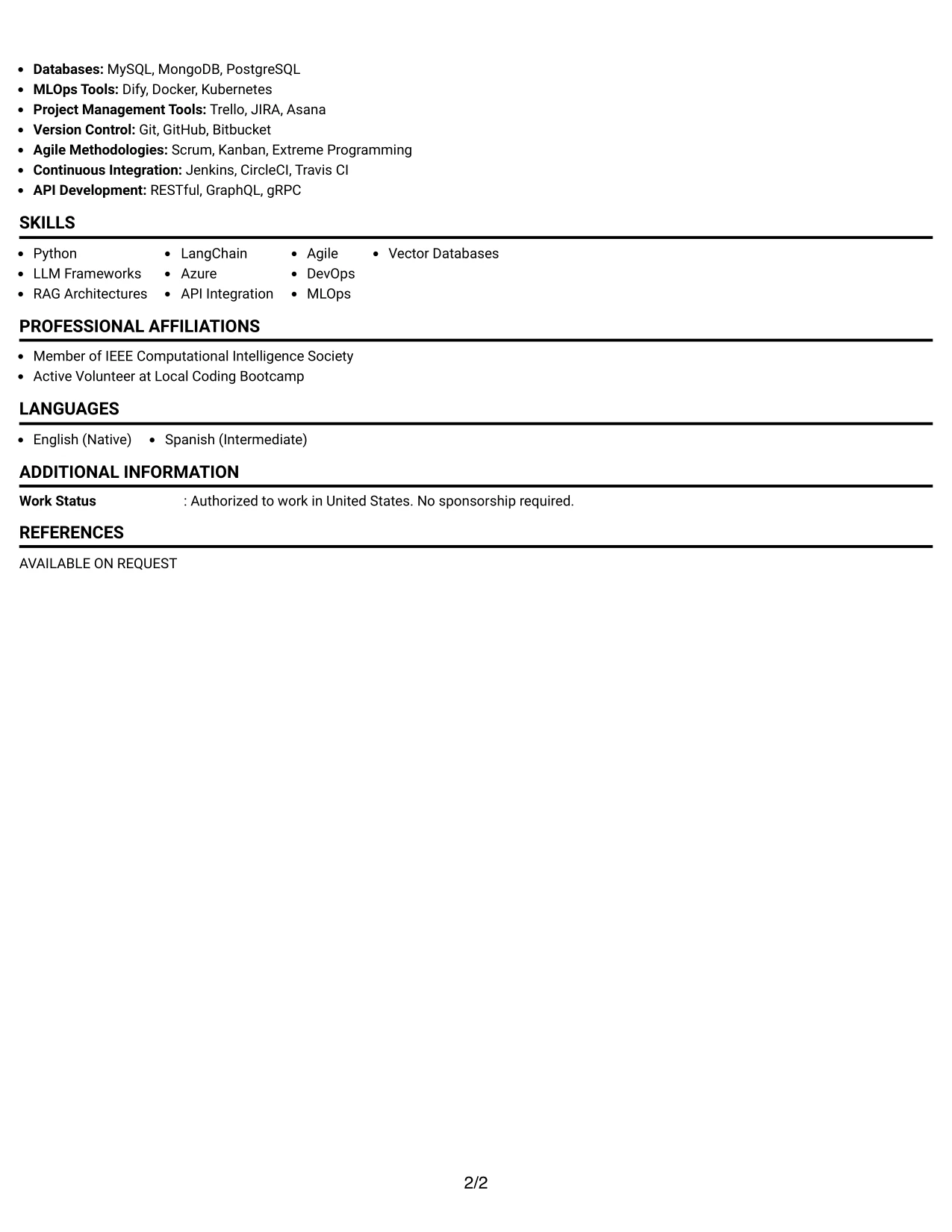 Resume Example Page 2