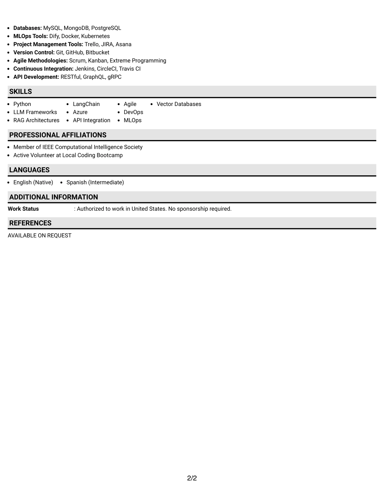 Resume Example Page 2