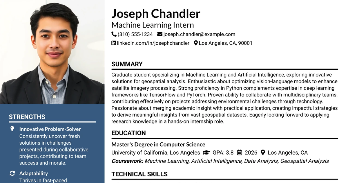 33 Machine Learning Intern, AI Research Resume Templates with Example 2026 (ATS-Optimized)