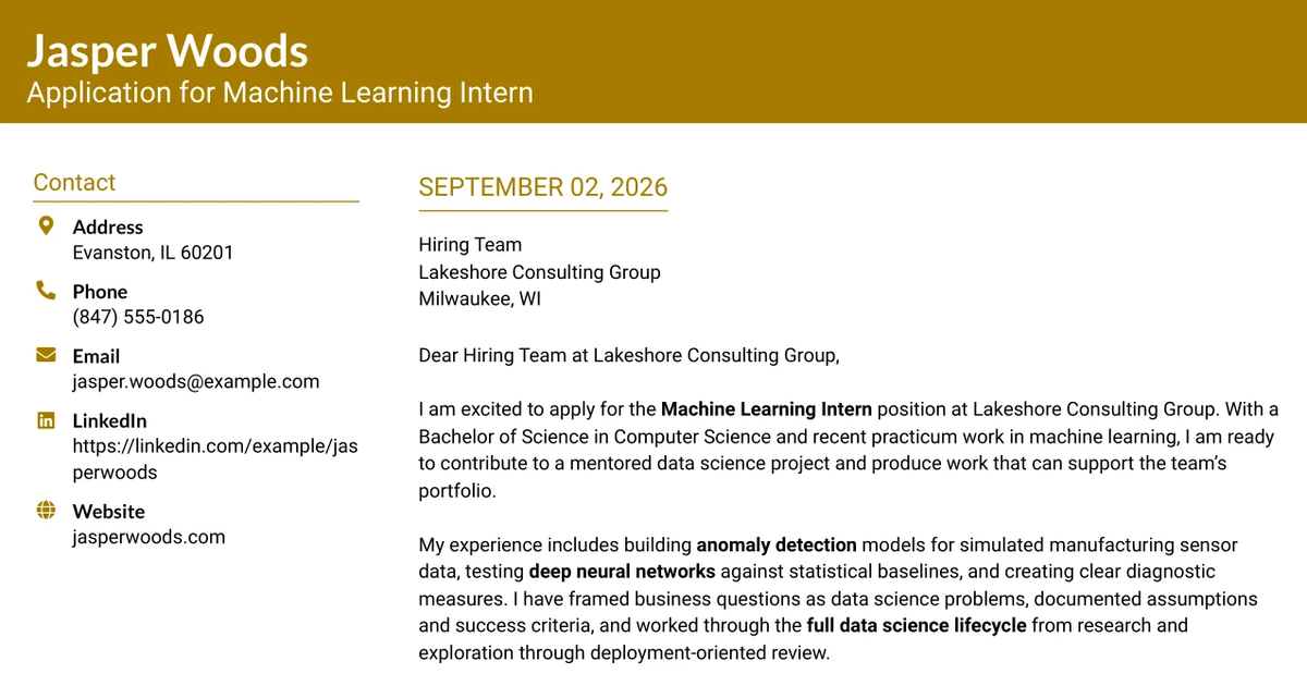 30+ Machine Learning Intern Cover Letter Templates with Example 2026