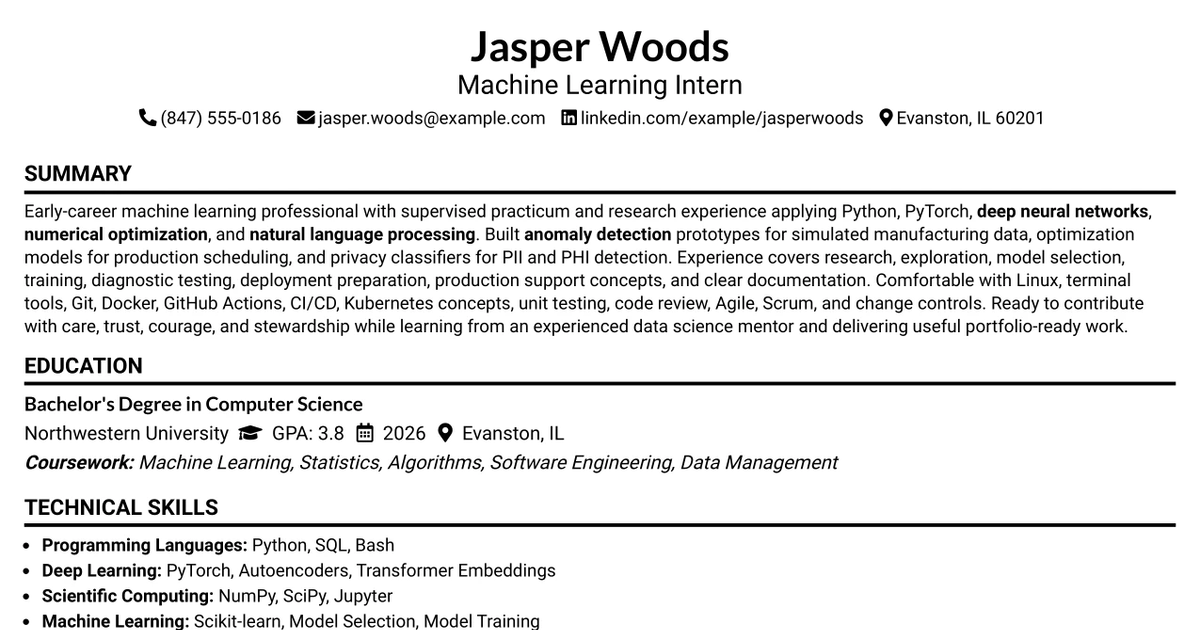 33 Machine Learning Intern Resume Templates with Example 2026 (ATS-Optimized)
