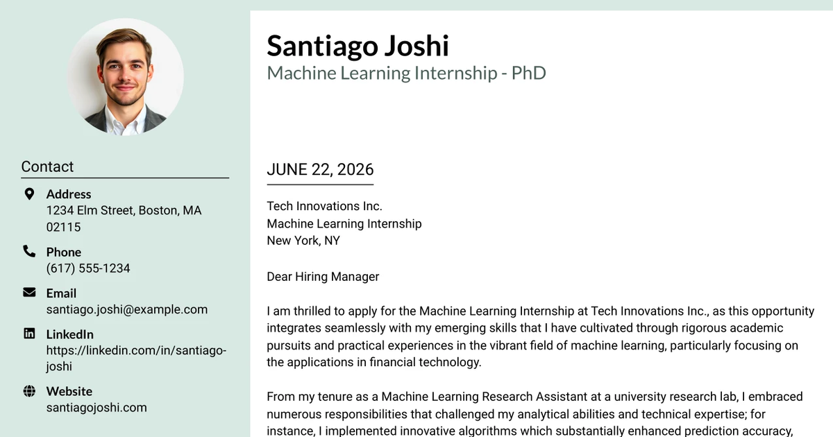 30+ Machine Learning Internship - PhD Cover Letter Templates with Example 2026