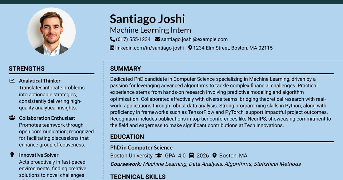 33 Machine Learning Internship - PhD Resume Templates with Example 2026 (ATS-Optimized)