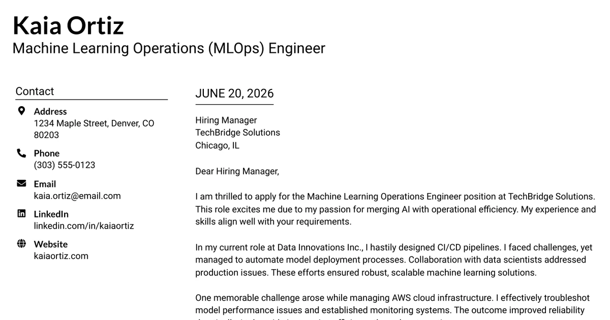 30+ Machine Learning Operations (MLOps) Engineer Cover Letter Templates with Example 2026