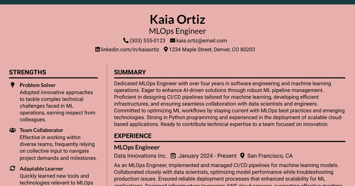 33 Machine Learning Operations (MLOps) Engineer Resume Templates with Example 2026 (ATS-Optimized)