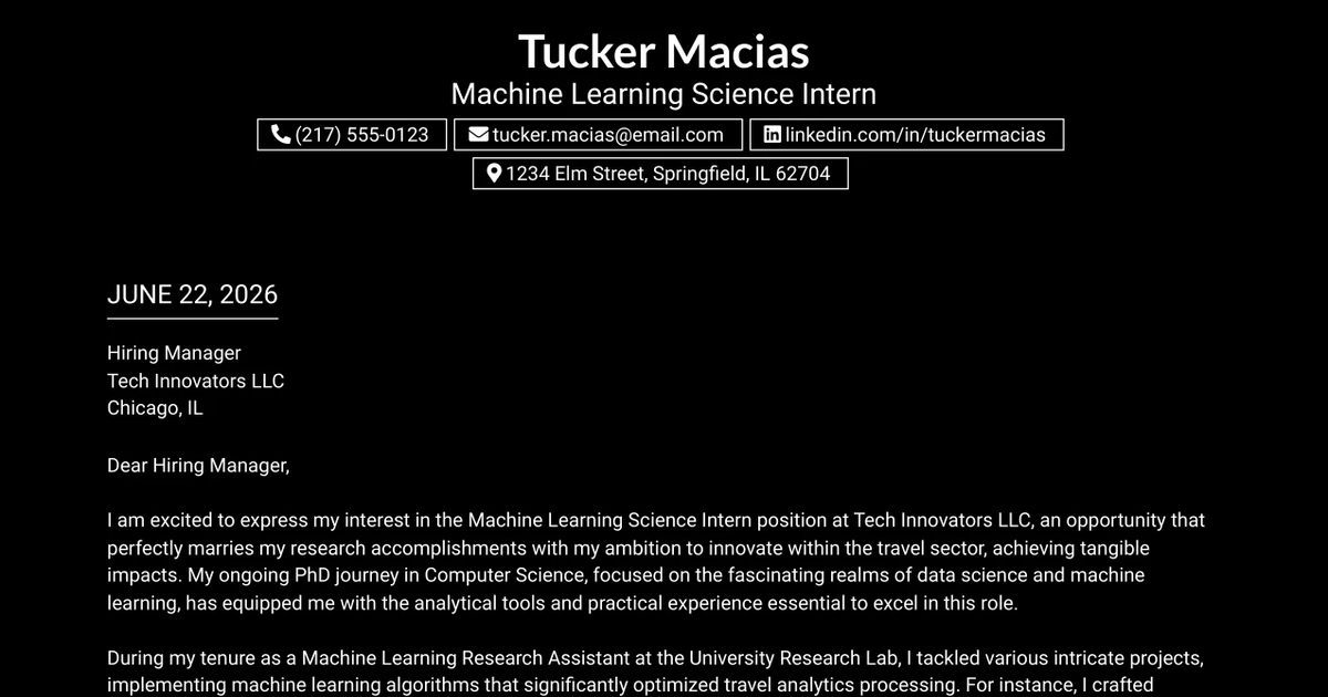 30+ Machine Learning Science Intern Cover Letter Templates with Example 2026