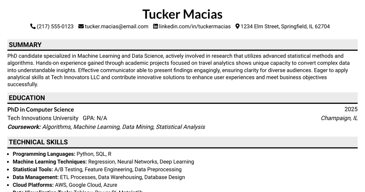 33 Machine Learning Science Intern Resume Templates with Example 2026 (ATS-Optimized)