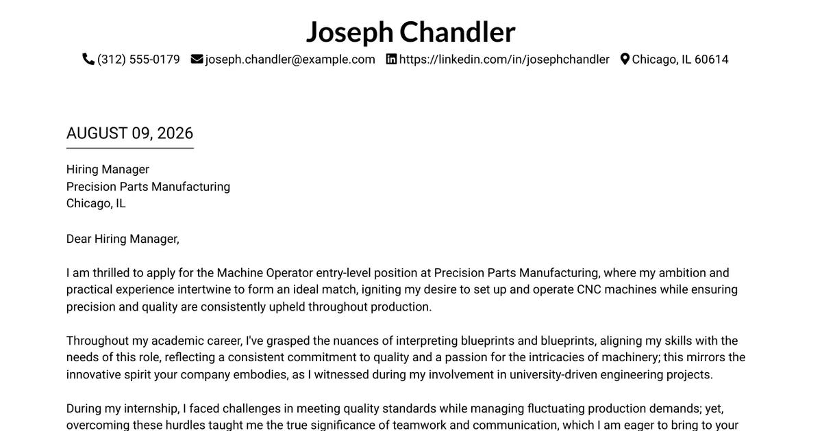 30+ Machine Operator Cover Letter Templates with Example 2026