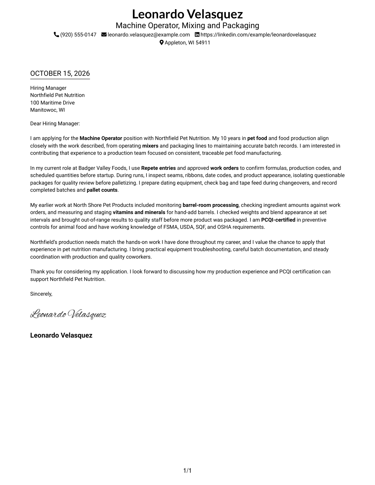 Cover letter example — page 1