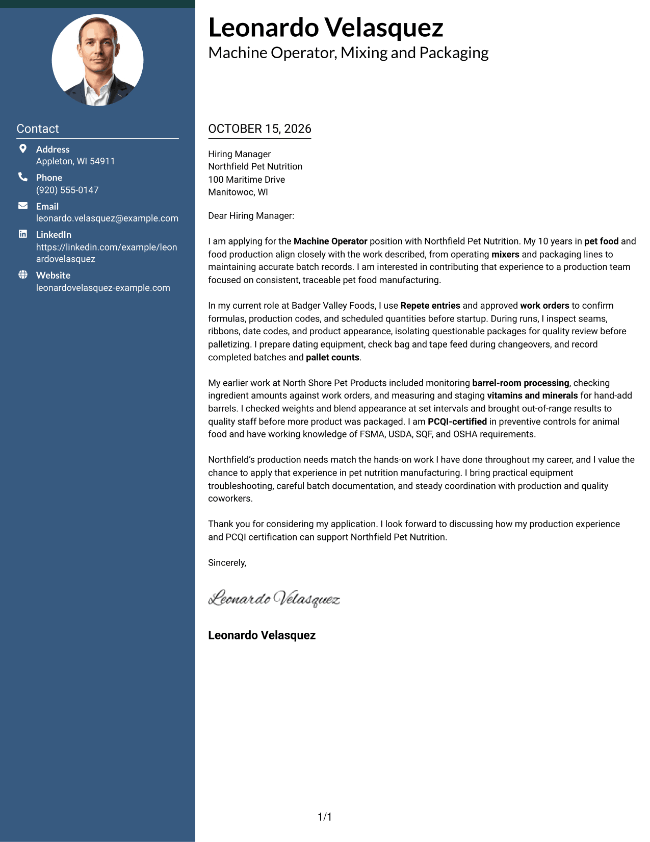 Cover letter example — page 1