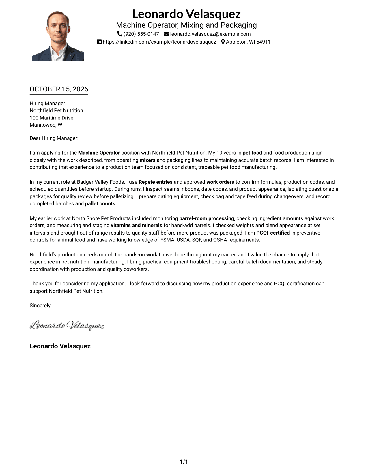 Cover letter example — page 1