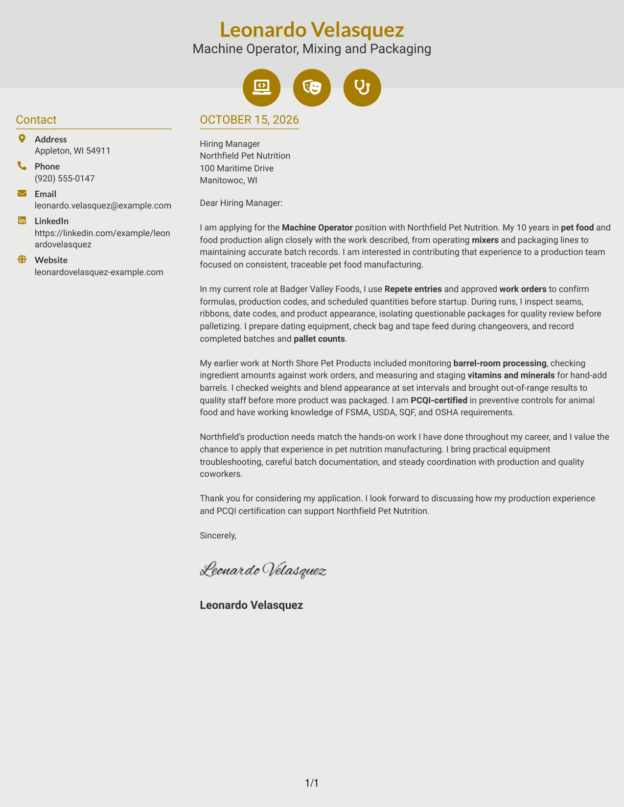 Cover letter example — page 1