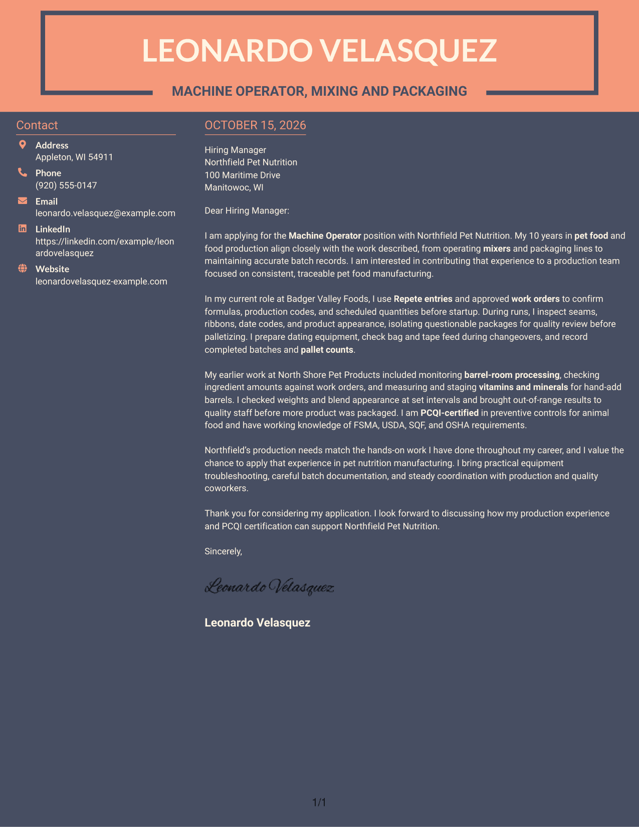 Cover letter example — page 1