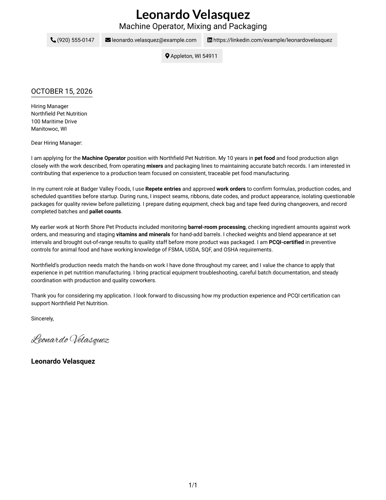 Cover letter example — page 1