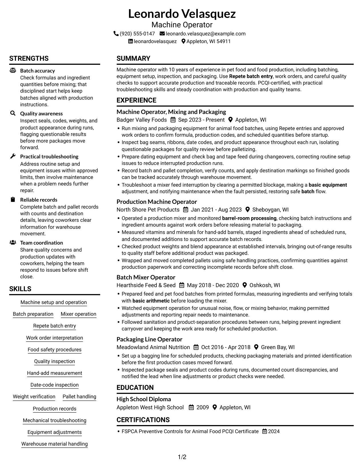 Resume example — page 1
