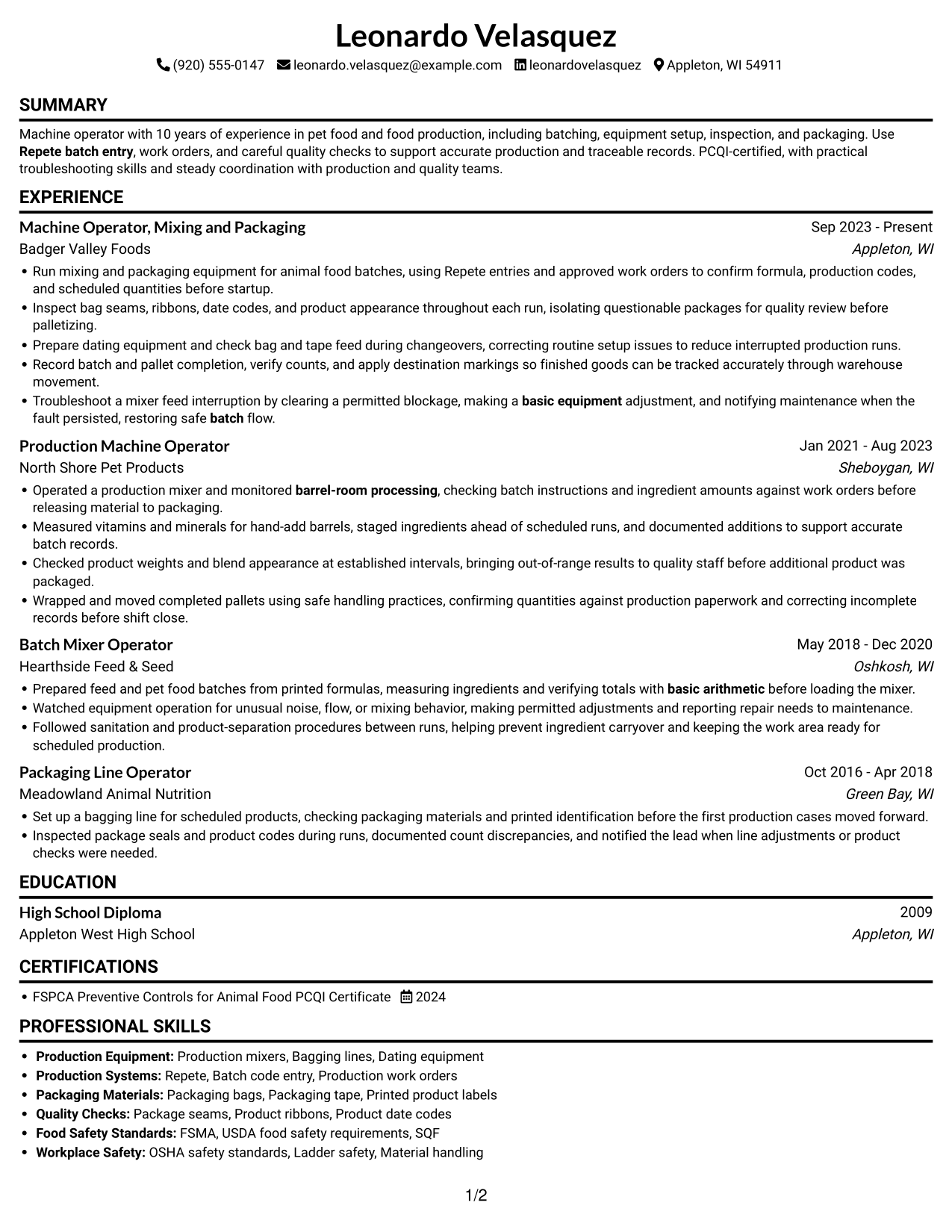 Resume example — page 1
