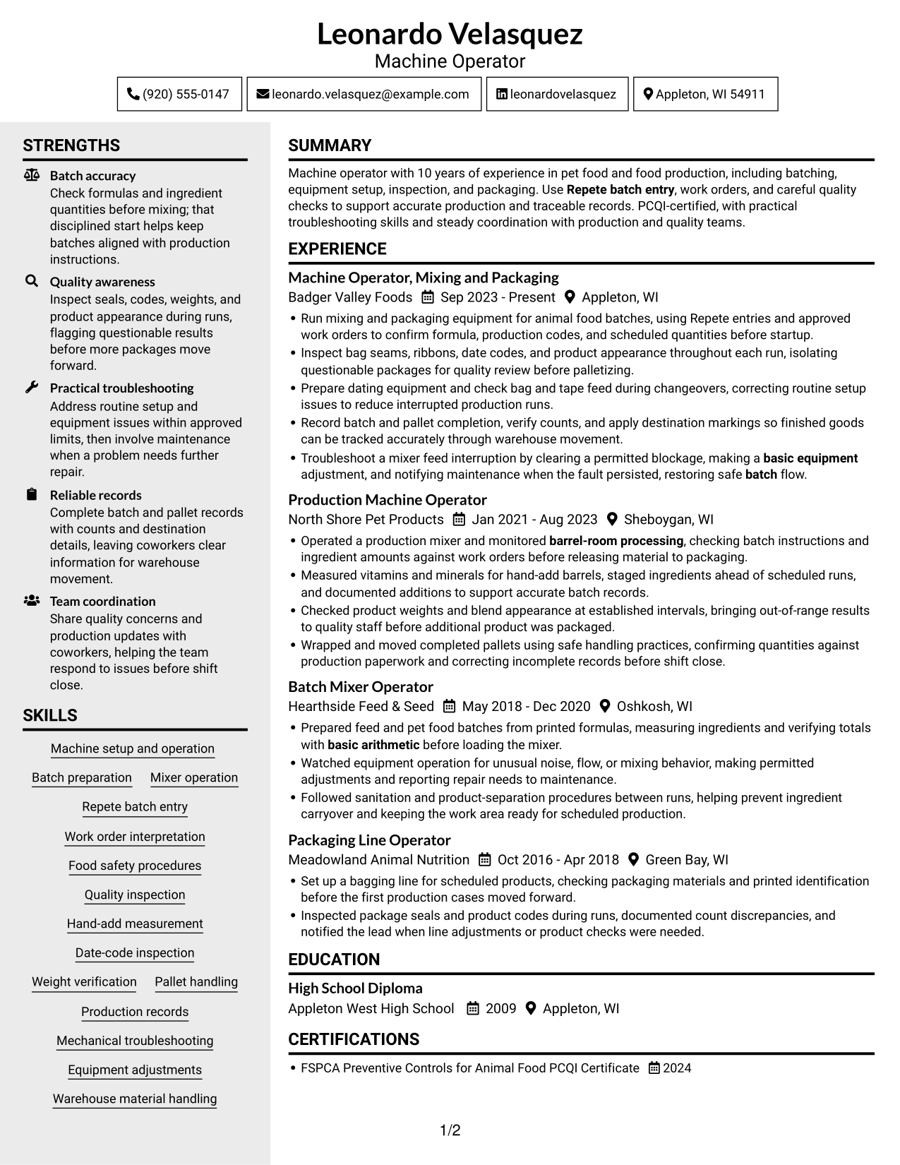 Resume example — page 1
