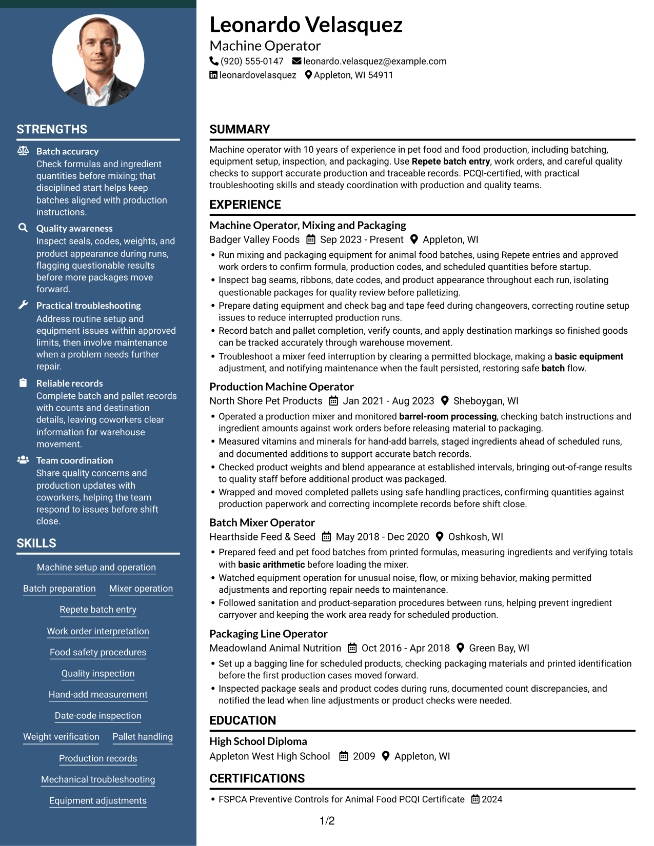 Resume example — page 1