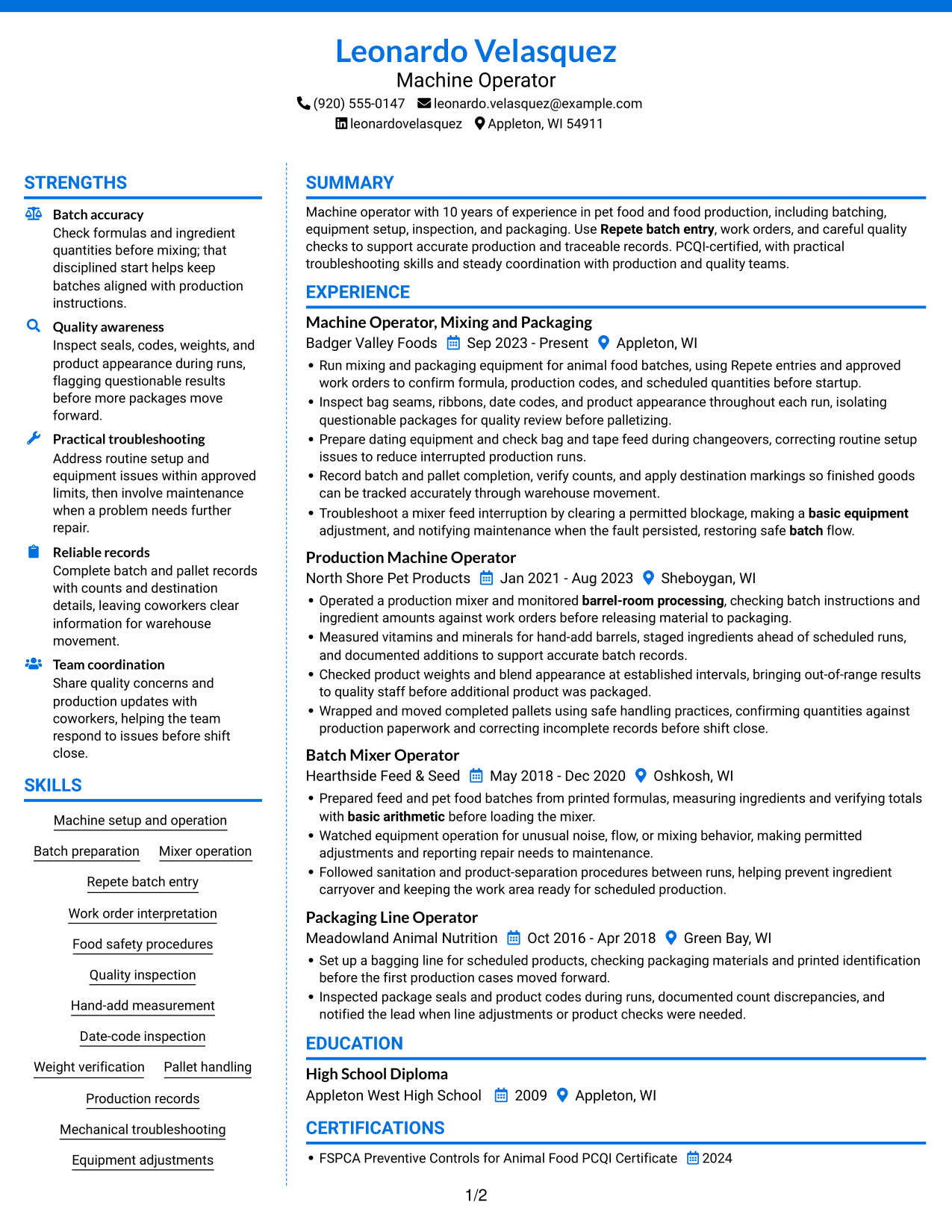 Resume example — page 1