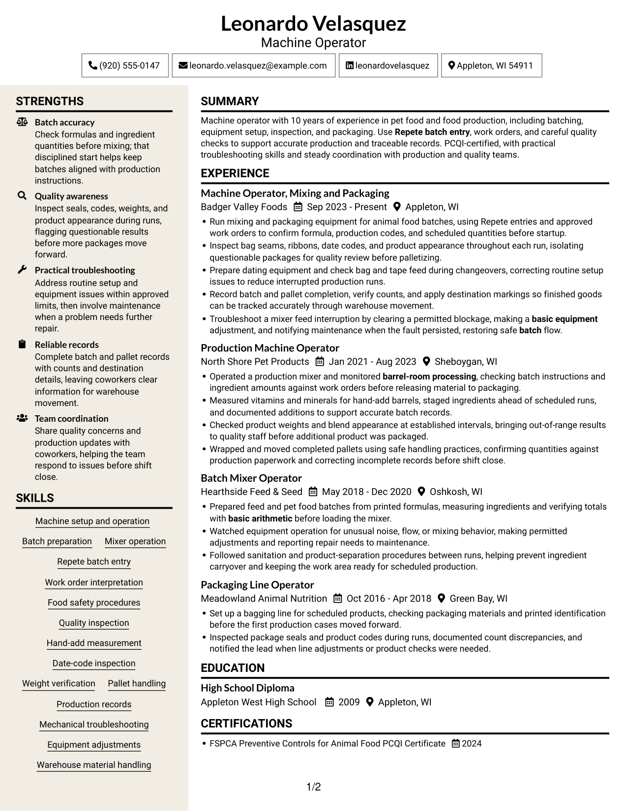 Resume example — page 1