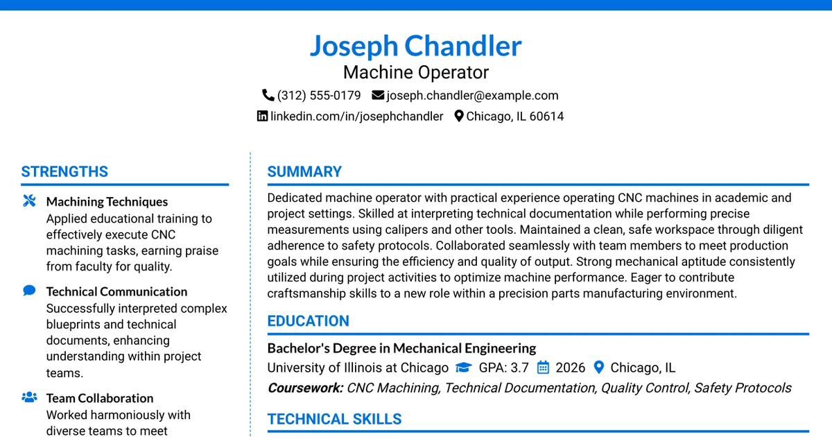 33 Machine Operator Resume Templates with Example 2026 (ATS-Optimized)