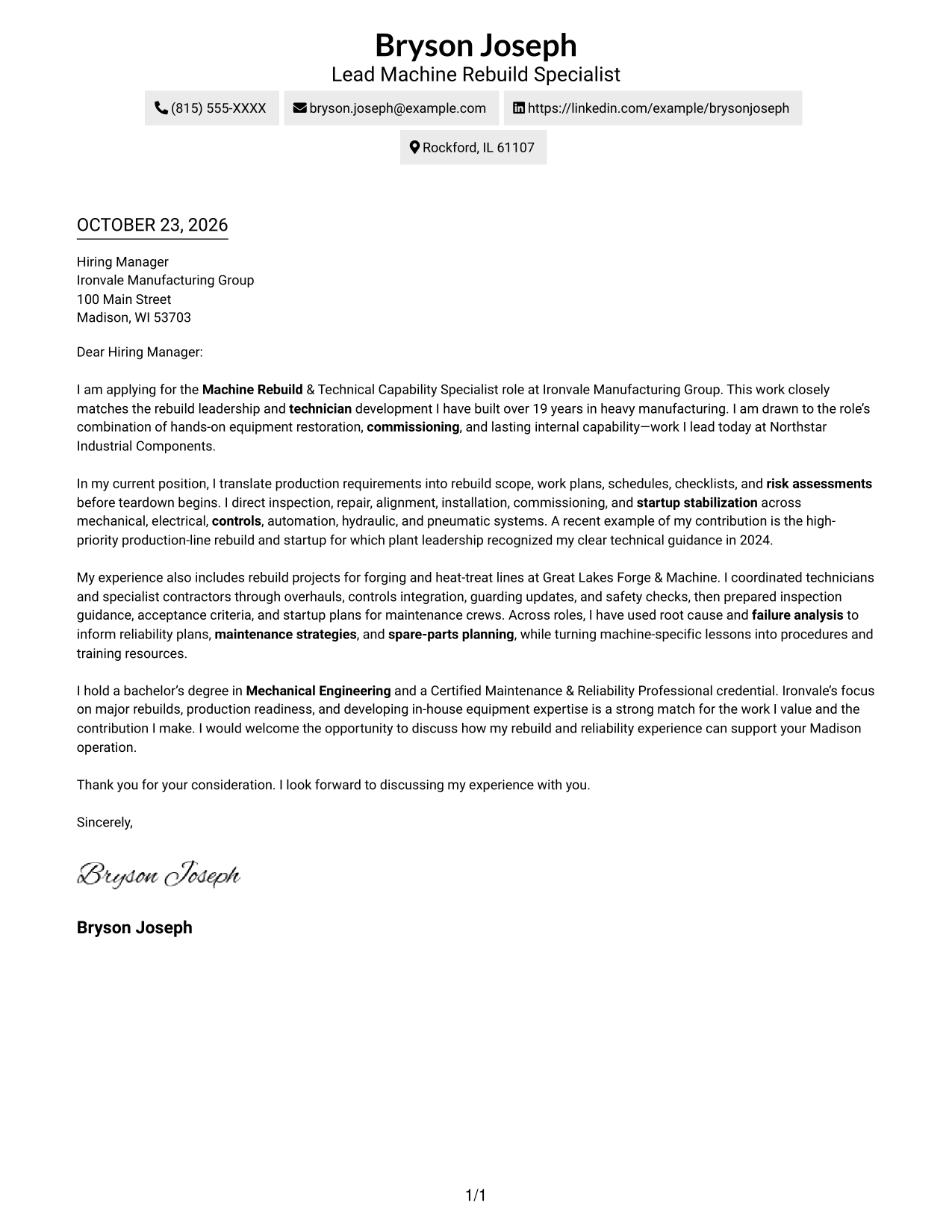 Cover letter example — page 1