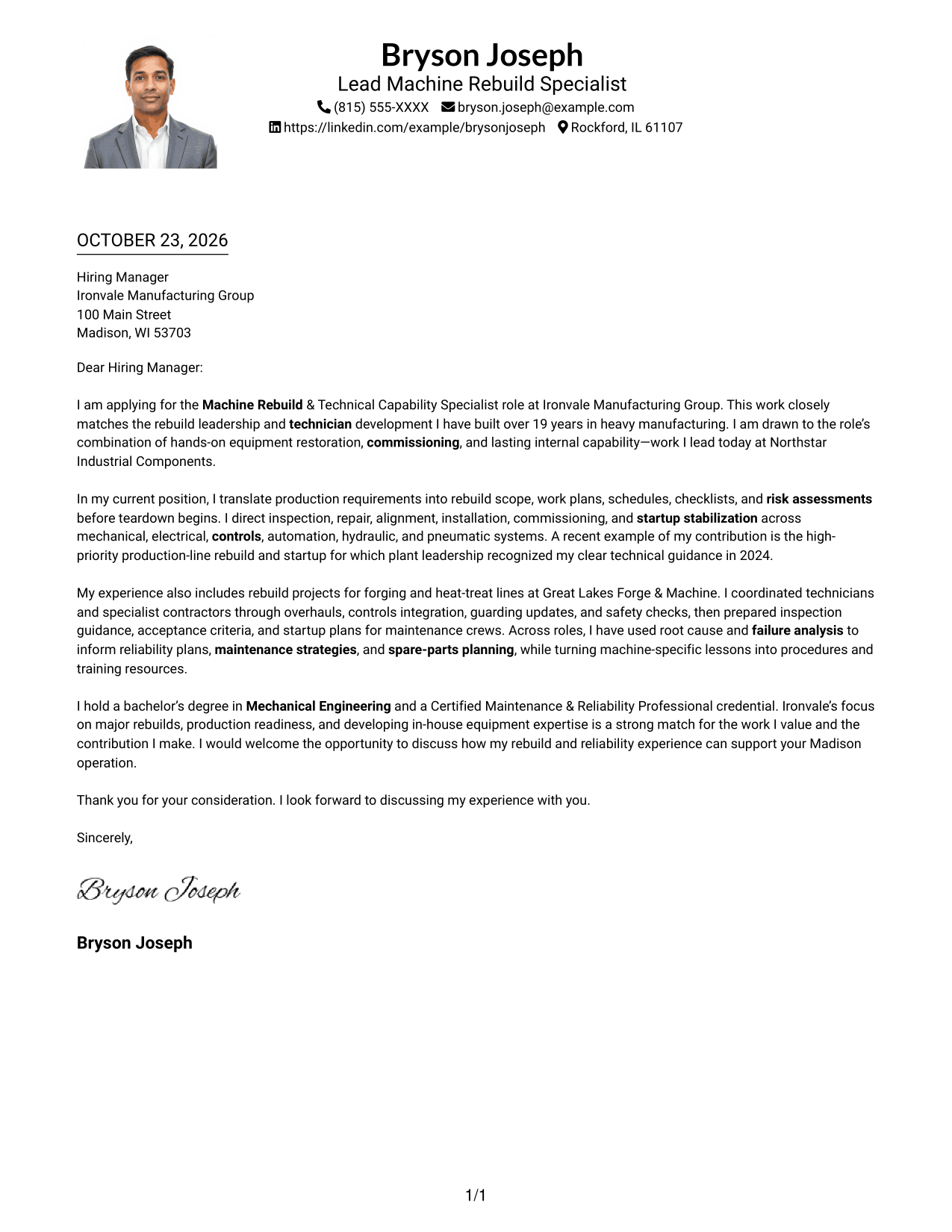 Cover letter example — page 1