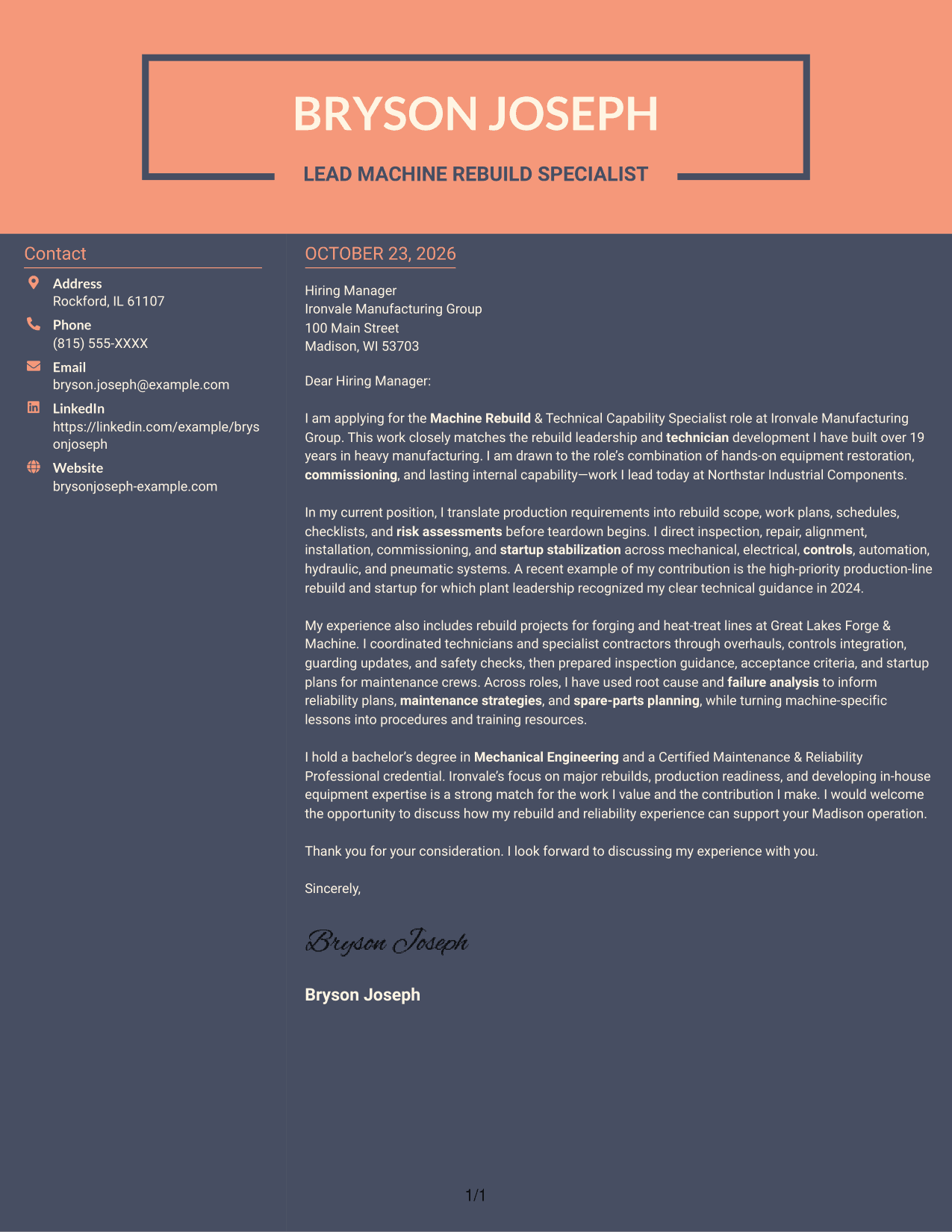 Cover letter example — page 1