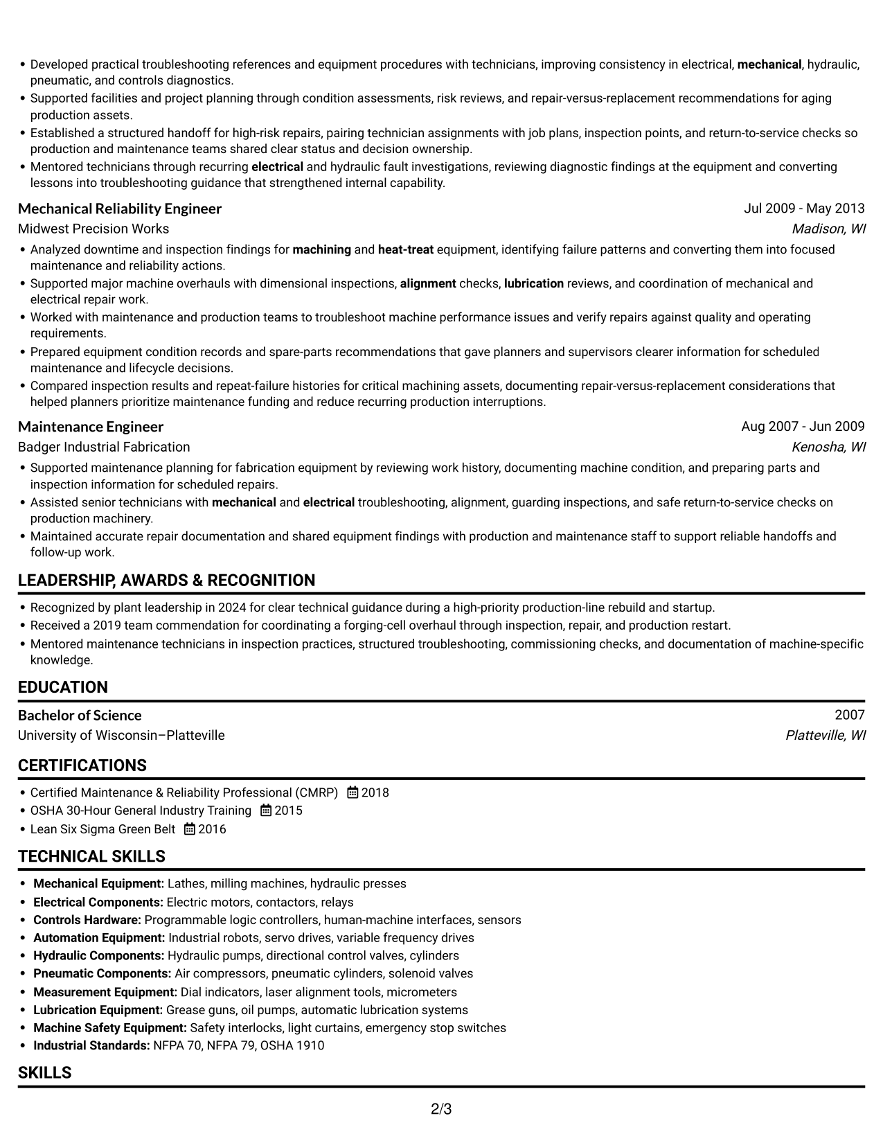 Resume example — page 2