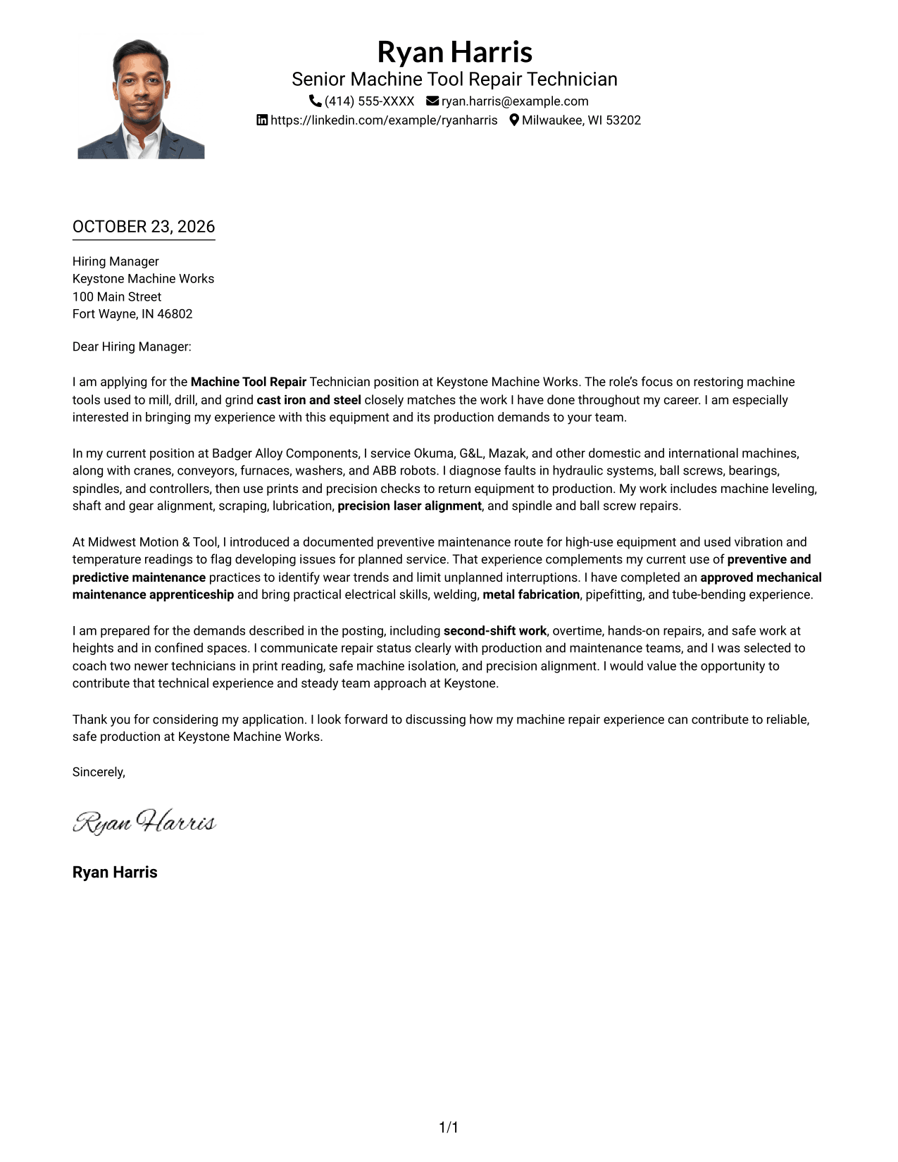 Cover letter example — page 1