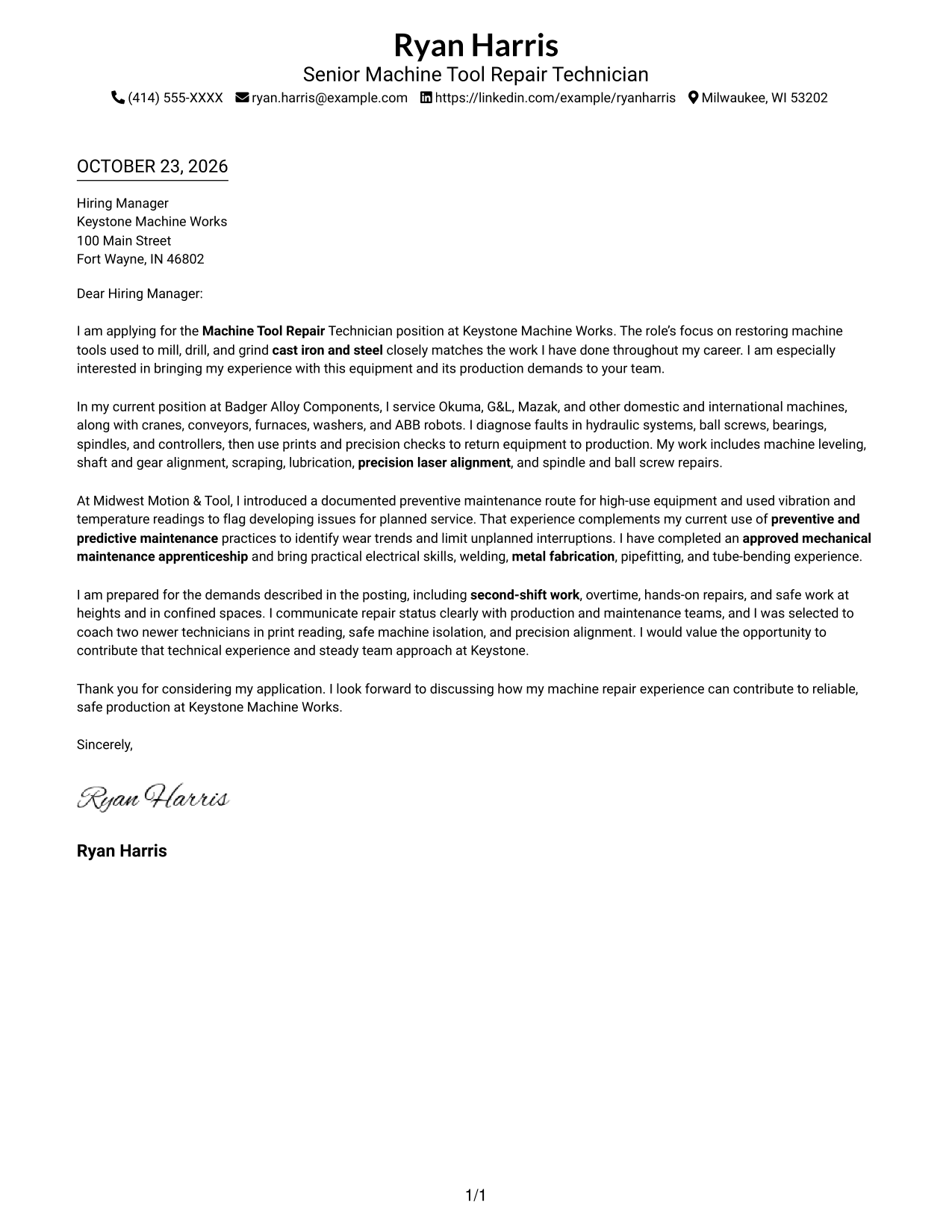Cover letter example — page 1