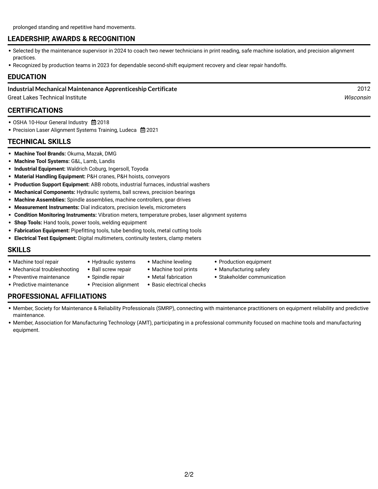 Resume example — page 2