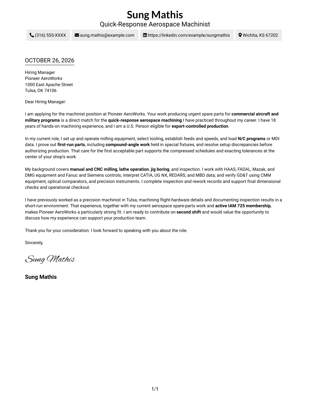 Cover letter example — page 1