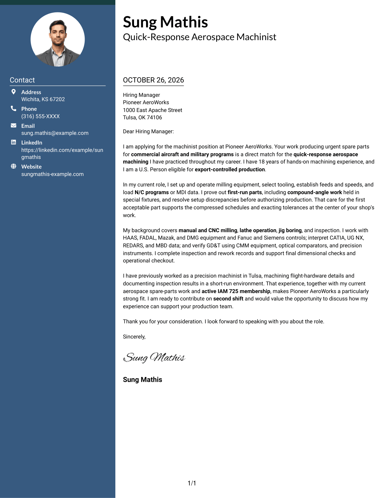 Cover letter example — page 1
