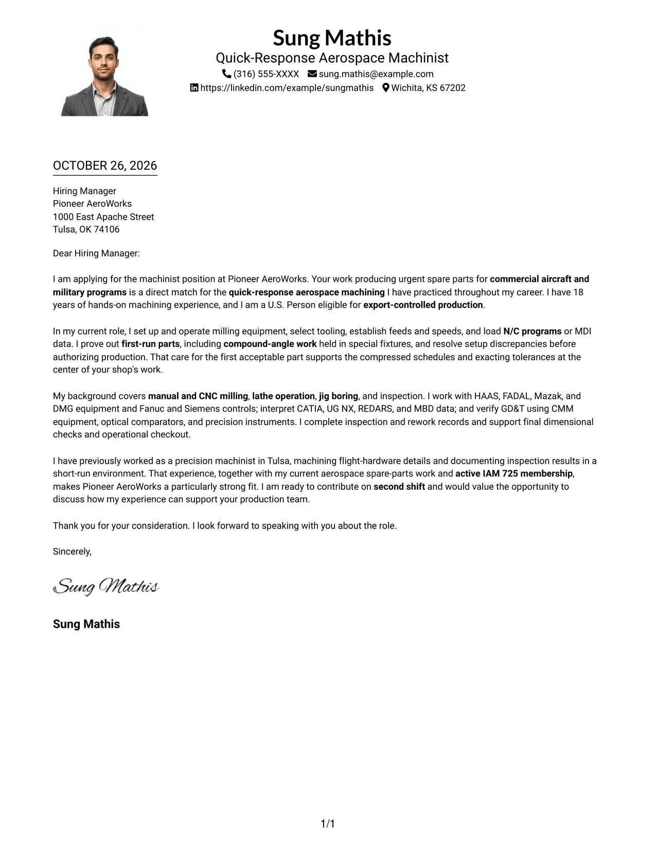 Cover letter example — page 1
