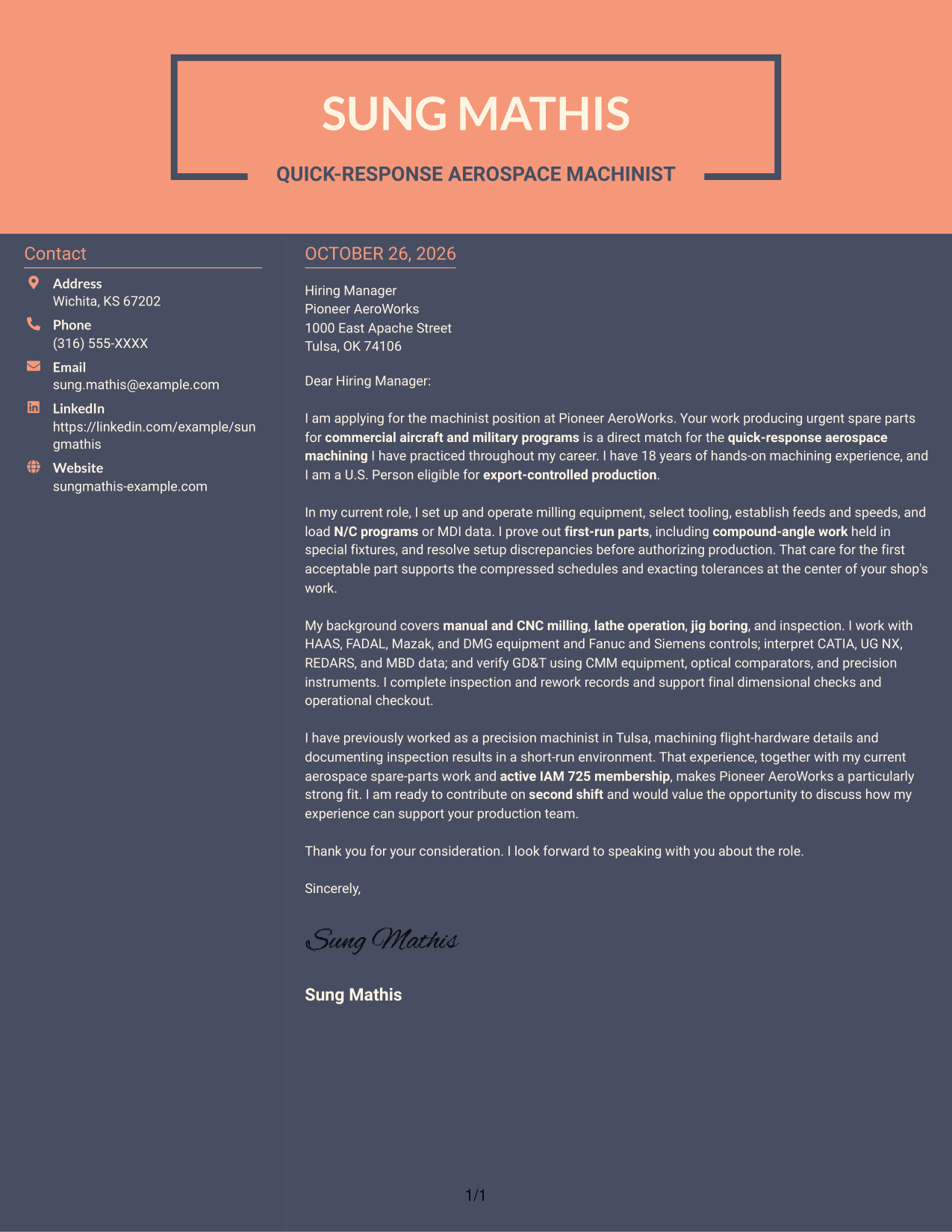 Cover letter example — page 1